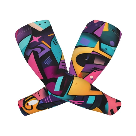 Kdxio Vibrant Graffiti Urban Art Print UV Sun Protection Arm Sleeves - Tattoo Cover Up - Basketball Arm Sleeve UPF 50 Cooling for Men Women