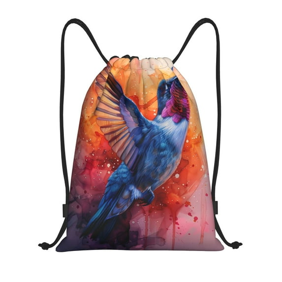 Kdxio Vibrant Hummingbird Watercolor Art Print Drawstring Backpack Bag,Waterproof Draw String Back Sack, Gym Drawstring Bags Swim Bag For Unisex