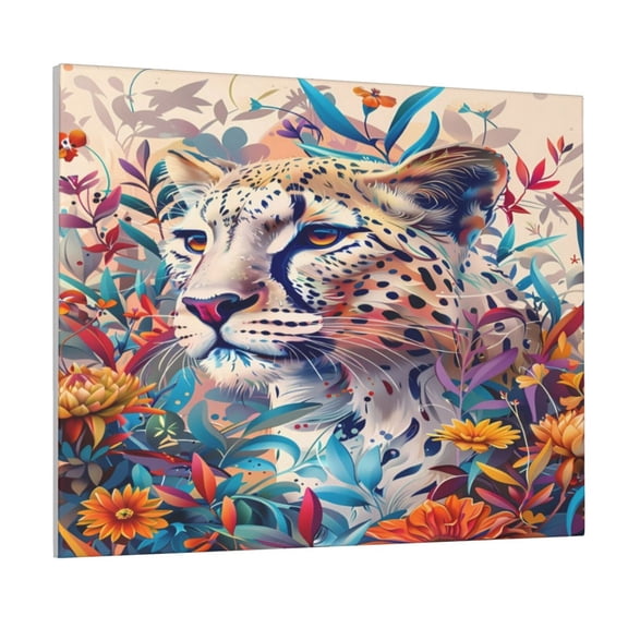 Kdxio Vibrant Leopard In Flowers Pattern Canvas Wall Art for Living Room Wall Decor for Bedroom Bathroom Modern Framed Canvas Art Prints Ready to Hang,Horizontal