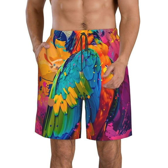 Kdxio Vibrant Parrot Splash Art Pattern Mens Casual Shorts - Drawstring Summer Beach Sports Shorts for Men