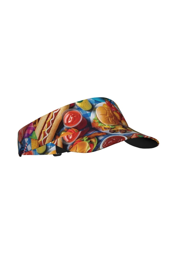Vibrant Picnic Food Spread Print Sun Visor Hat Golf Visor Adjustable Velcro Outdoor Sports Cap for Men Women