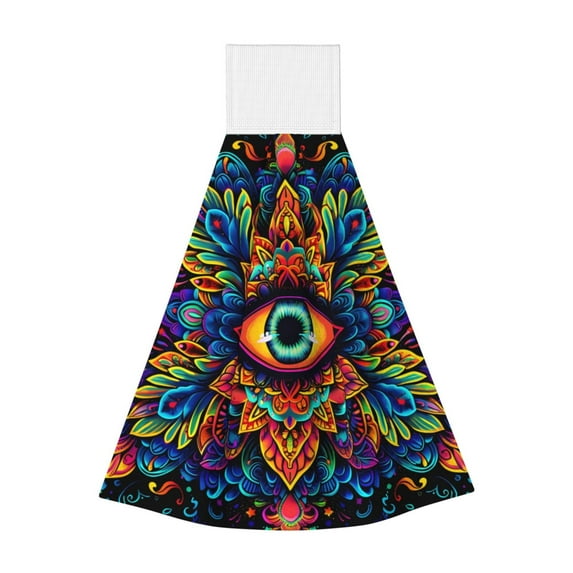 Kdxio Vibrant Psychedelic Eye Hand Towel with Loop Hanging Towel Absorbent Tie Towels for Kitchen Tea Bar Bathroom Decor