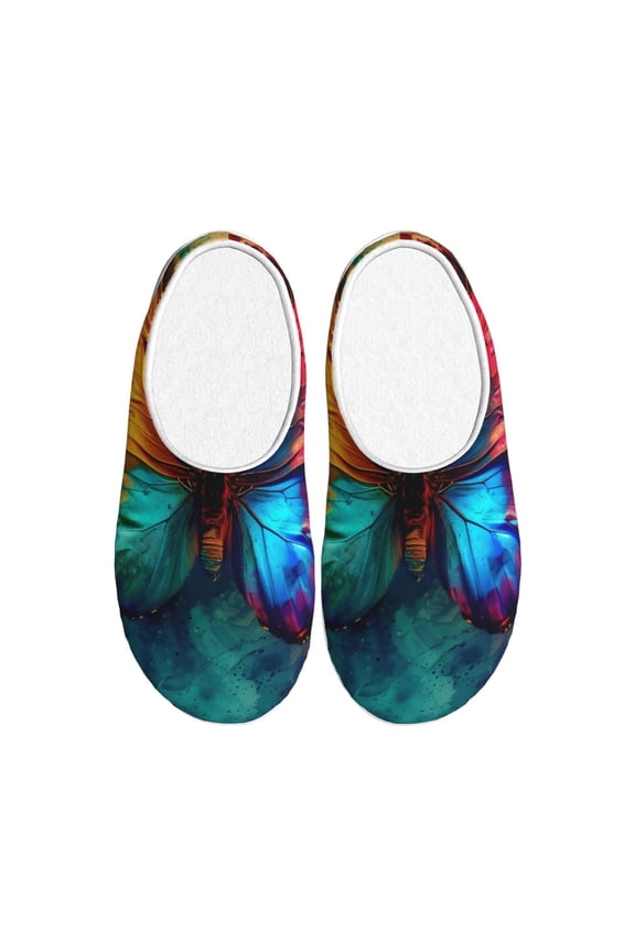 Vibrant Rainbow Butterfly A Women's Men's Slippers Plush Slip-On House Slipper for Winter Indoor Soft Cushion Non-slip Fluffy Slides Slippers-13