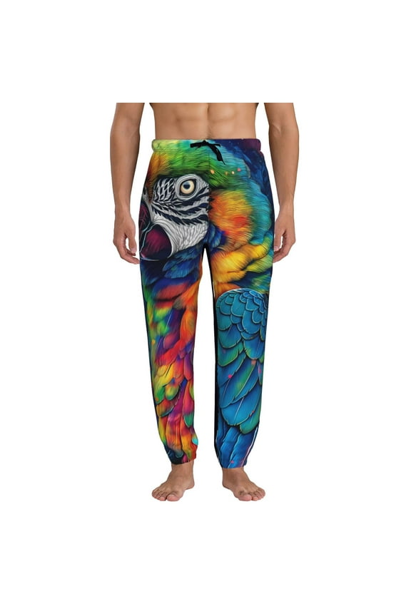 Vibrant Rainbow Parrot Fantasy Pattern Joggers,Sweatpants for Men with Pockets-X-Large