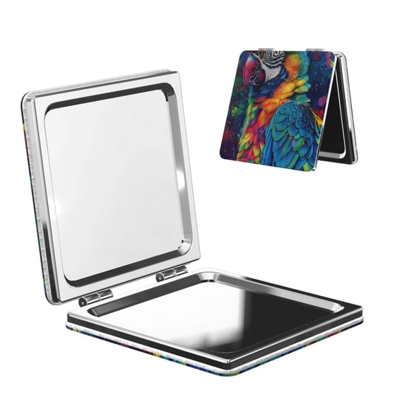 Kdxio Vibrant Rainbow Parrot Fantasy Pocket Mirror, 1X/2X Travel Makeup Mirror 2-Sided Folding Small Mirror Portable Double-Sided Magnifying Cosmetic Mirror for Gift-Square