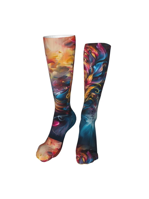 Vibrant Rooster Painting Funny Silky Novelty Funky Long Knee High Socks Soft 3D Print Cosplay Crazy Stockings for Men Women