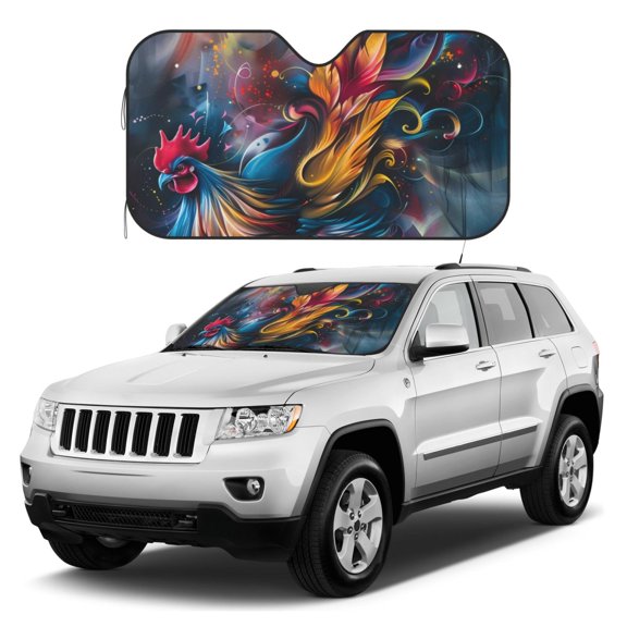 Kdxio Vibrant Rooster Painting Print Windshield Sun Shade, Foldable Sun Blocker for Car,Truck,SUV Automotive Interior Sun Protection,Reflective Shade for Front Windshield(Small)