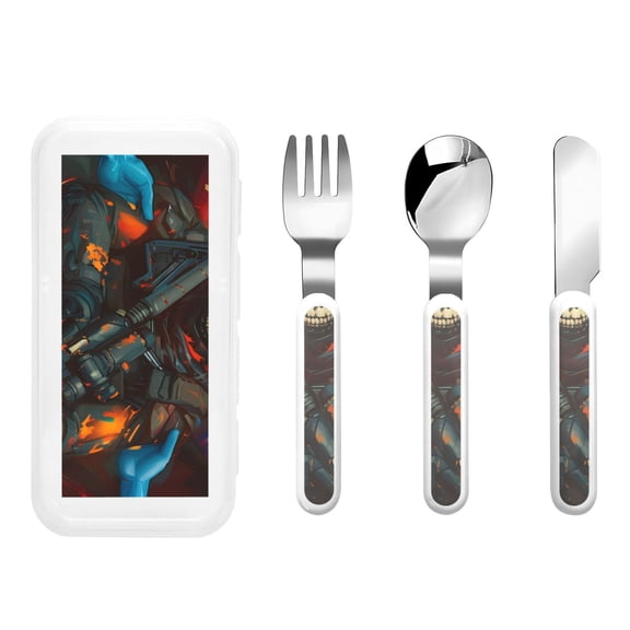 Kdxio Vibrant Skull Soldier Toddler Utensils Set - Kids Silverware Set, Set Kids Utensils Set with Case for Preschooler Children