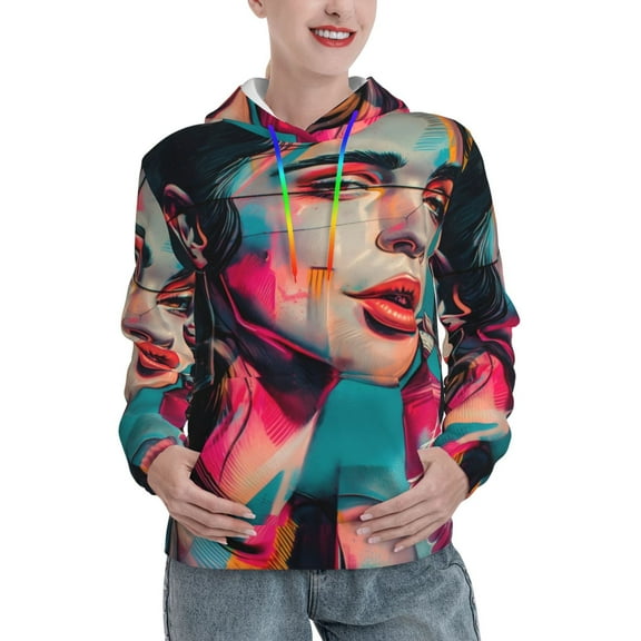 Kdxio Vibrant Street Art Portrait Print Womens Oversized Hoodies Sweatshirts Hooded Pullover Tops Sweaters Casual-Large