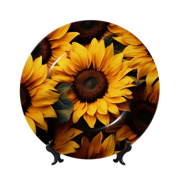 Kdxio Vibrant Sunflower Blooms Bone China Decorative Plate Ceramic Decorative Plate for Home Office Wall Stand Decorative Plates for Home Bedroom-8in