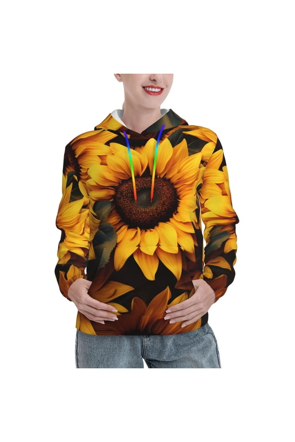 Vibrant Sunflower Blooms Print Womens Oversized Hoodies Sweatshirts Hooded Pullover Tops Sweaters Casual-XX-Large
