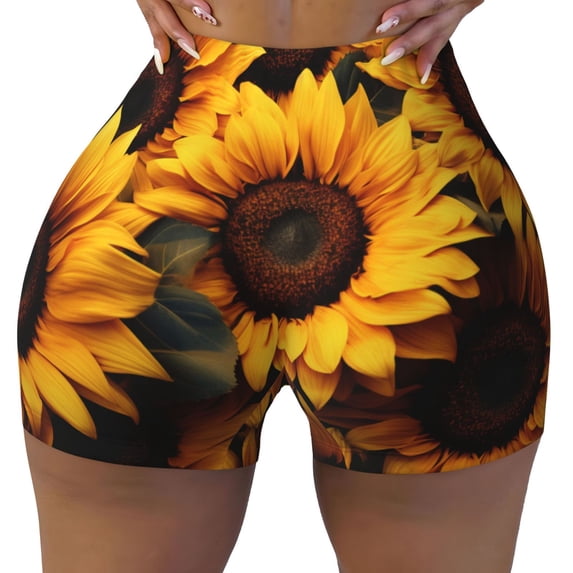 Kdxio Vibrant Sunflower Blooms Print Workout Shorts for Women Seamless Soft Smooth Gym Yoga Scrunch Active Shorts