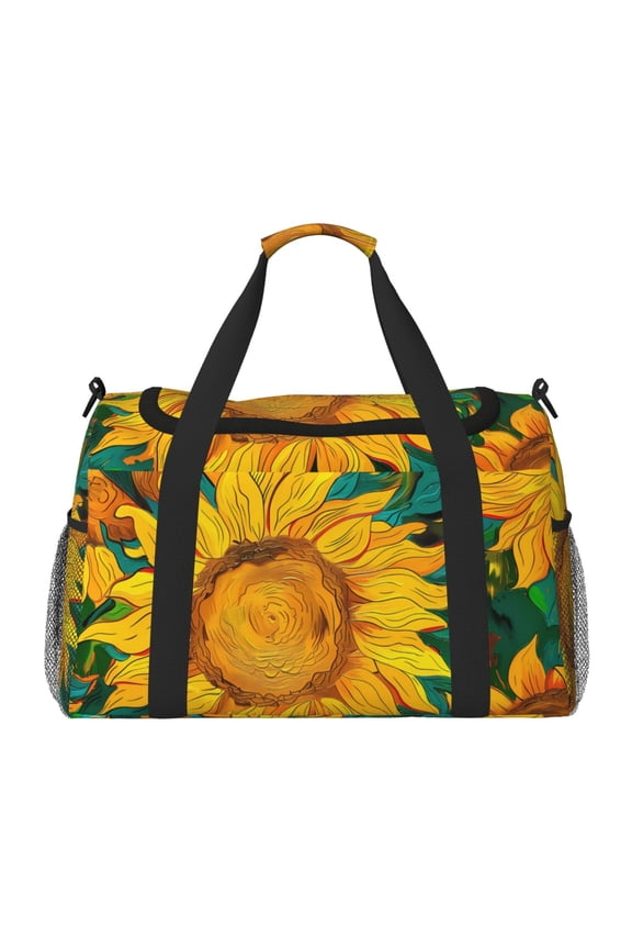 Vibrant Sunflower Painting Travel Duffel Bag Gym Bag Weekender Travel Bag Gym Bag for Women &Men Airplane Travel Essentials for Flying