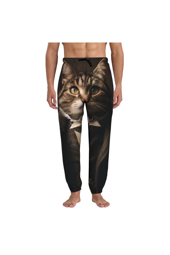 Victorian Gentle Cat Pattern Joggers,Sweatpants for Men with Pockets-Medium