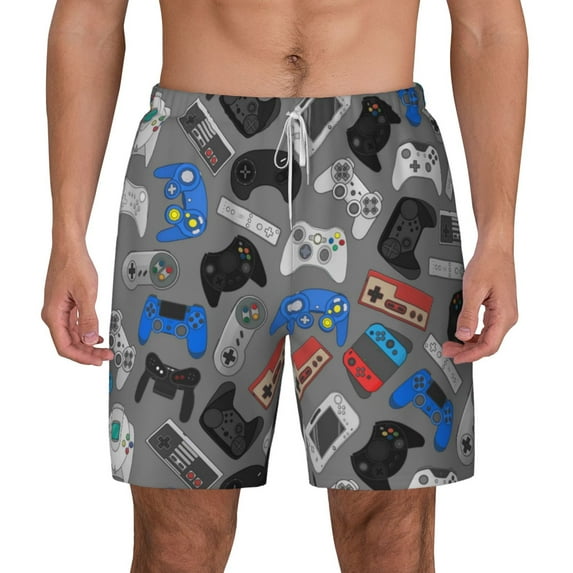 Kdxio Video Game Print Men'S Swim Trunks With Compression Liner 7 Inch Inseam Quick Dry Swim Shorts