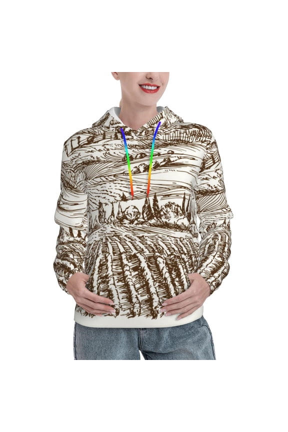 Vineyard Landscape 1 Print Womens Oversized Hoodies Sweatshirts Hooded Pullover Tops Sweaters Casual-Medium