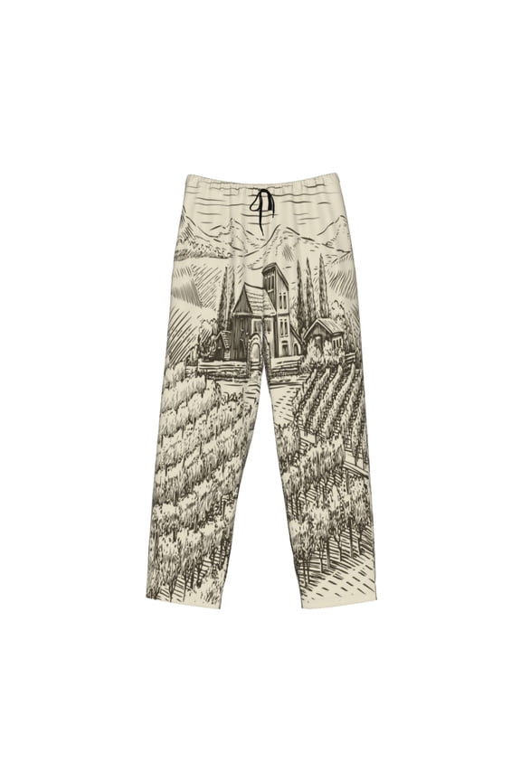 Vineyard Landscape Print Men's Sleep Pajama Pant Lounge Pants with Pockets