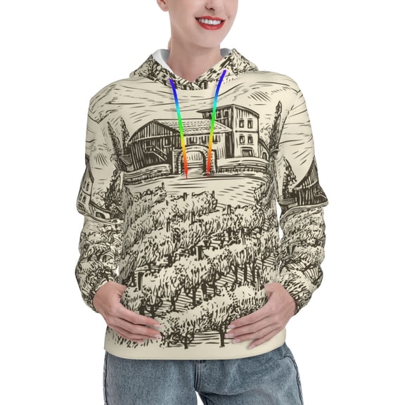Kdxio Vineyard Landscape Print Womens Oversized Hoodies Sweatshirts Hooded Pullover Tops Sweaters Casual-Medium