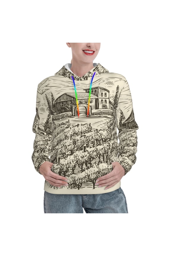 Vineyard Landscape Print Womens Oversized Hoodies Sweatshirts Hooded Pullover Tops Sweaters Casual-Medium