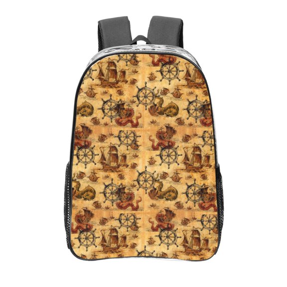 Kdxio Vintag Ancient Sailboats Clear Backpack, Transparent Bookbag for School for Women Men, Capacity Clear Bag for College, Travel