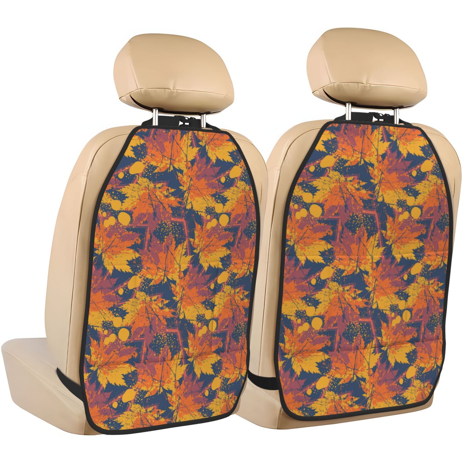 Kdxio Vintage Abstract Maple Leaf Art Print 2 Pack Car Kick Mat Seat Cover Back Protector Mat with Pockets for Organizer Backseat Protector and Storage Anti Kick Pad for Vehicles