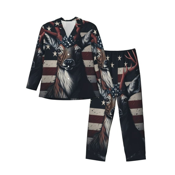 Kdxio Vintage American Deer Men’s Pajama Set Pajamas For Men 2 Piece PJ Set with Men Pajama Pants and Long Sleeve T-Shirt Lounge Set-