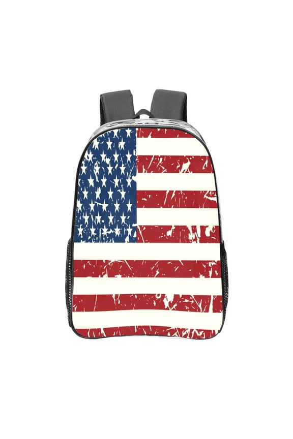 Vintage American Flag Clear Backpack, Transparent Bookbag for School for Women Men, Capacity Clear Bag for College, Travel