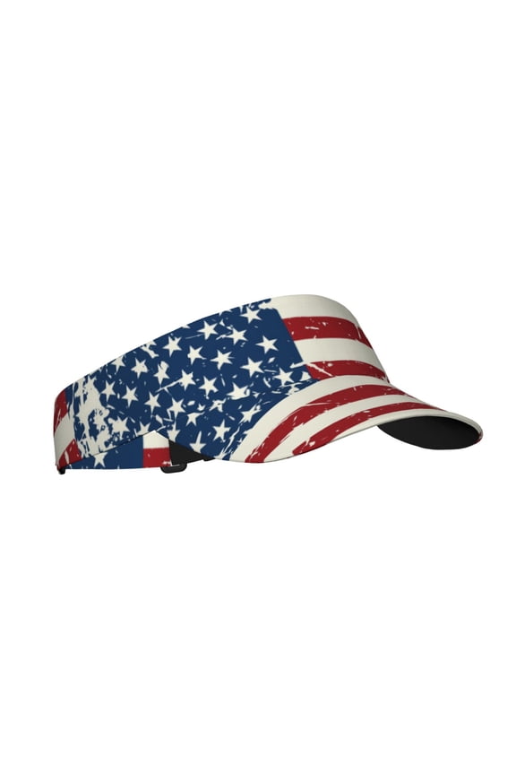 Vintage American Flag Print Sun Visor Hat Golf Visor Adjustable Velcro Outdoor Sports Cap for Men Women