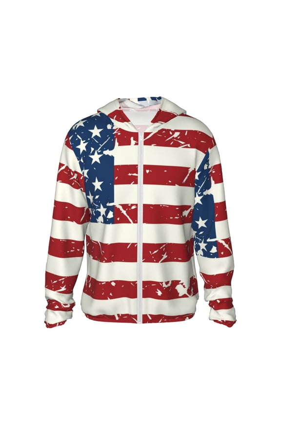 Vintage American Flag Print Women Men Sun Protection UPF 50+ Jackets Zip Up Long Sleeve Hoodie Hiking Lightweight with Pockets