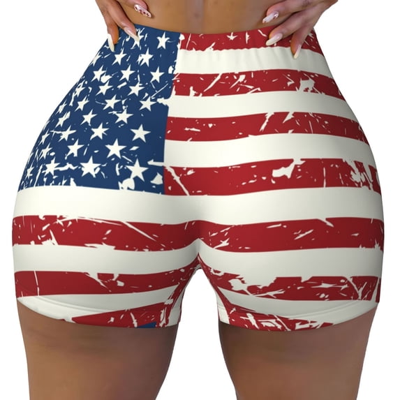 Kdxio Vintage American Flag Print Workout Shorts for Women Seamless Soft Smooth Gym Yoga Scrunch Active Shorts