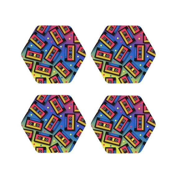 Kdxio Vintage Audio Cassettes Funny Coasters,4 Pcs Leather Coasters,Housewarming Gifts,Protect Furniture from Water Marks Scratch and Damage