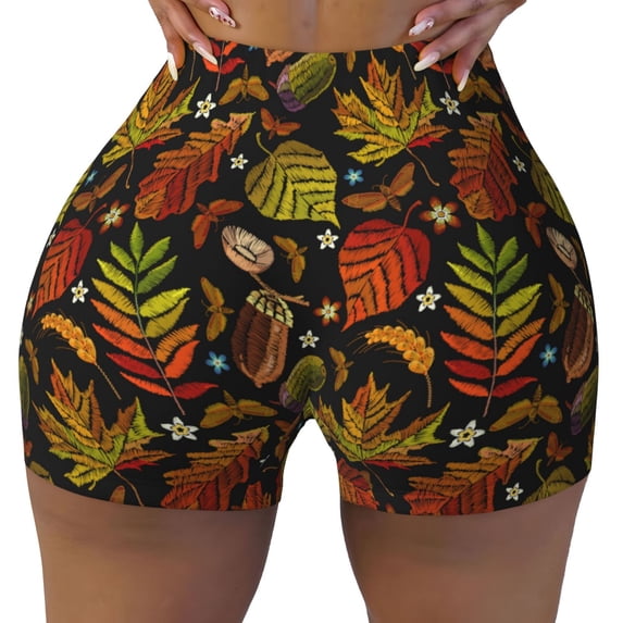Kdxio Vintage Autumn Plants Butterfly Print Workout Shorts for Women Seamless Soft Smooth Gym Yoga Scrunch Active Shorts