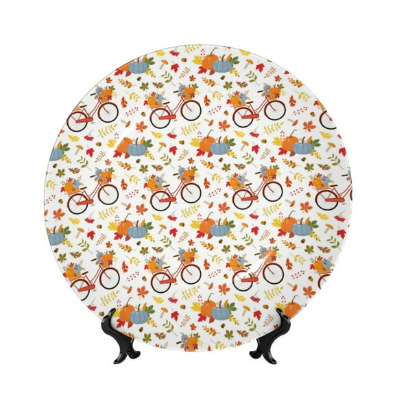 Kdxio Vintage Autumn Pumpkins Bone China Decorative Plate Ceramic Decorative Plate for Home Office Wall Stand Decorative Plates for Home Bedroom-7in