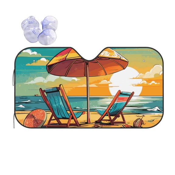 Kdxio Vintage Beach Sunset Print Front Windshield Sun Shade,Folding Auto Sunshade for Car Truck SUV-Medium