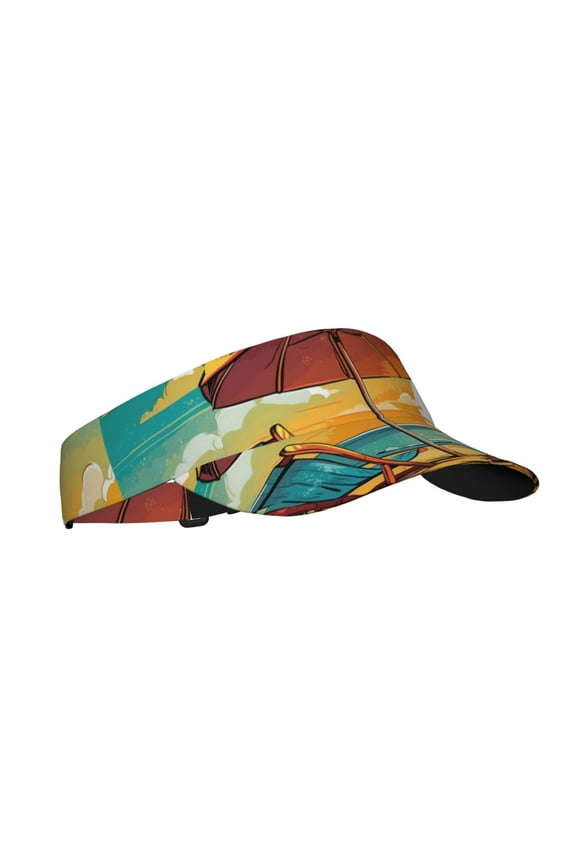 Vintage Beach Sunset Print Sun Visor Hat Golf Visor Adjustable Velcro Outdoor Sports Cap for Men Women