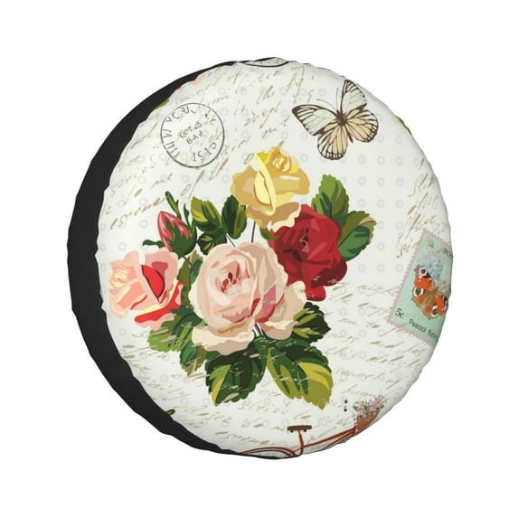 Kdxio Vintage Bike Flower Butterfly for Tire Cover Wheel Protectors Tyre Covers Weatherproof Wheel Covers Universal Fit for Trailer Rv SUV Truck Camper Travel Trailers 16 inch