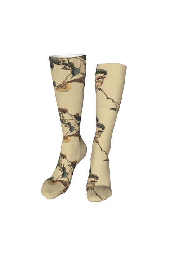 Vintage Bird Funny Silky Novelty Funky Long Knee High Socks Soft 3D Print Cosplay Crazy Stockings for Men Women