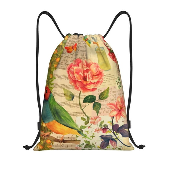 Kdxio Vintage Bird Print Drawstring Backpack Bag,Waterproof Draw String Back Sack, Gym Drawstring Bags Swim Bag For Unisex