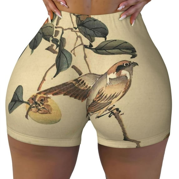 Kdxio Vintage Bird Print Workout Shorts for Women Seamless Soft Smooth Gym Yoga Scrunch Active Shorts