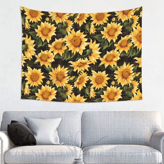 Kdxio Vintage Black Plaid Sunflower Wall Hanging Tapestries Banner For Bedroom College Dorm Home Living Room Party Decor 29X37 In
