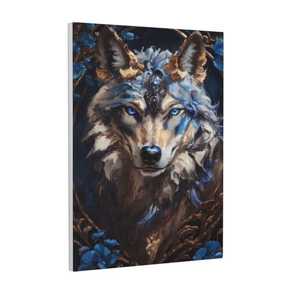 Kdxio Vintage Blue Floral Wolf Pattern Canvas Wall Art 12x16 Inches - Waterproof HD Print Solid Wood Frame for Living Room & Bathroom,Vertical