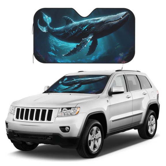 Kdxio Vintage Blue Pattern Whale Print Windshield Sun Shade, Foldable Sun Blocker for Car,Truck,SUV Automotive Interior Sun Protection,Reflective Shade for Front Windshield(Small)