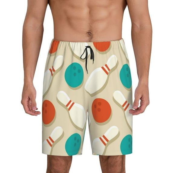 Kdxio Vintage Bowling Print Mens Sleep Shorts Bottoms Soft Comfy Pajama Wear Pants with Drawstring Pockets