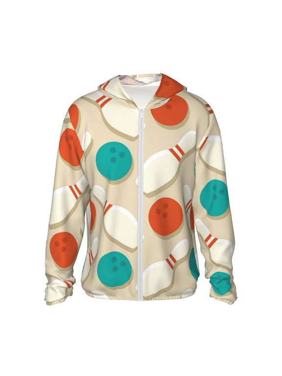 Vintage Bowling Print Women Men Sun Protection UPF 50+ Jackets Zip Up Long Sleeve Hoodie Hiking Lightweight with Pockets