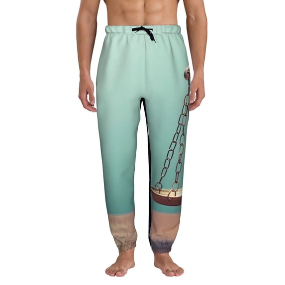 Kdxio Vintage Brass Balance Scale Pattern Joggers,Sweatpants for Men with Pockets-X-Large