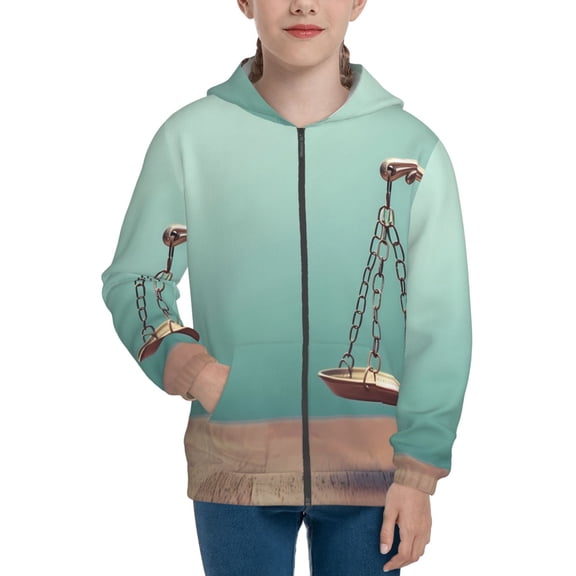 Kdxio Vintage Brass Balance Scale Pattern Kids Boys Girls Zip Up Hoodie 3D Printed Hooded Sweatshirt Hoody Coat with Pocket 7-12 Y-Medium