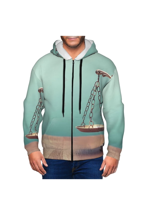 Vintage Brass Balance Scale Print Men Hoodies Casual Hoodies for Men with Zip Pockets Full Zip Long Sleeve Sweatshirt Sports Hooded Jacket-3X-Large