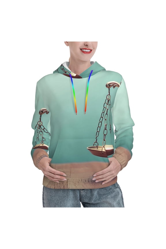 Vintage Brass Balance Scale Print Womens Oversized Hoodies Sweatshirts Hooded Pullover Tops Sweaters Casual-Medium