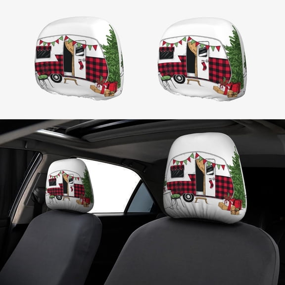 Kdxio Vintage Buffalo Plaid Christmas Camper Pattern Print 2 Piece Car Head Rest Covers Set Auto Front/Rear Seats Headrest Cover Universal Fit Most Cars,Sedan, SUV