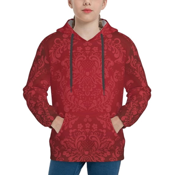 Kdxio Vintage Burgundy Pattern Boys Athletic Unisex Boys Girls Hoodie with Pocket Sweatshirts-X-Large